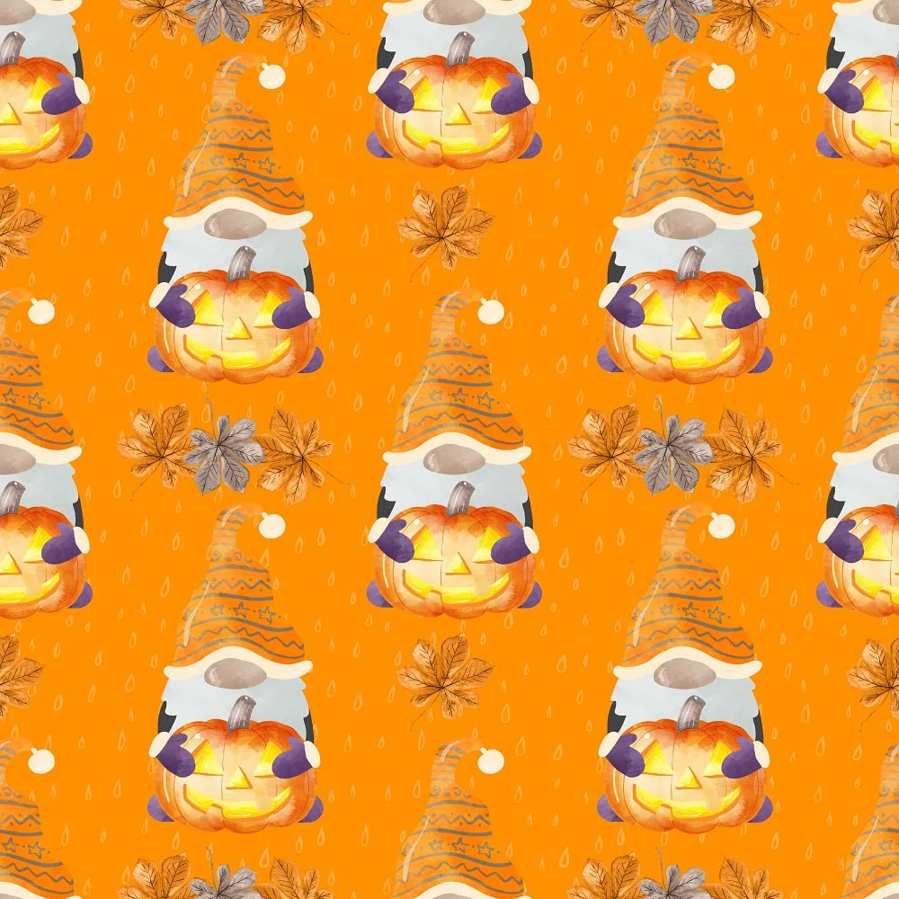 Halloween Gnomes Pumpkins Fabric - Orange