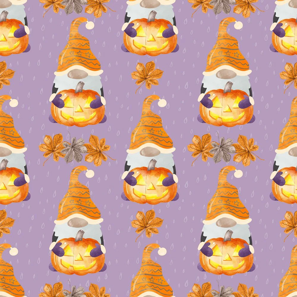 Halloween Gnomes Pumpkins Fabric - Purple