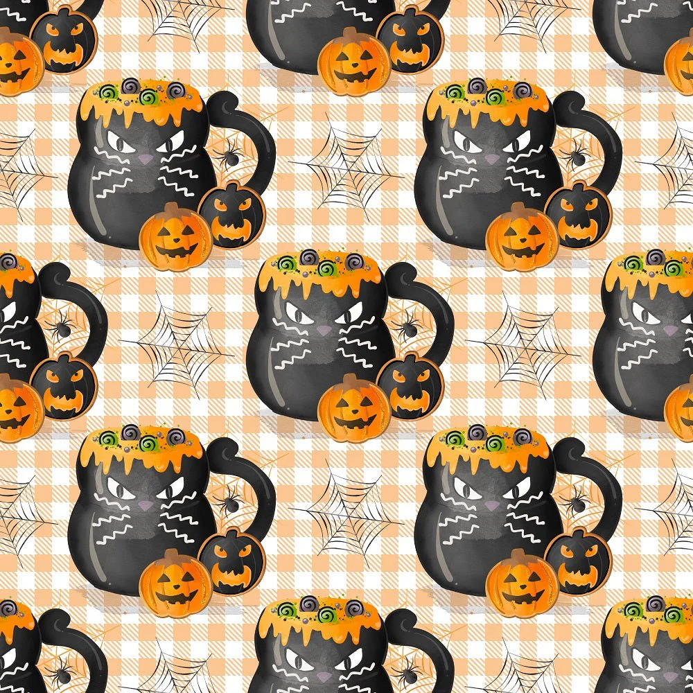 Halloween Mugs Cats Fabric - Orange