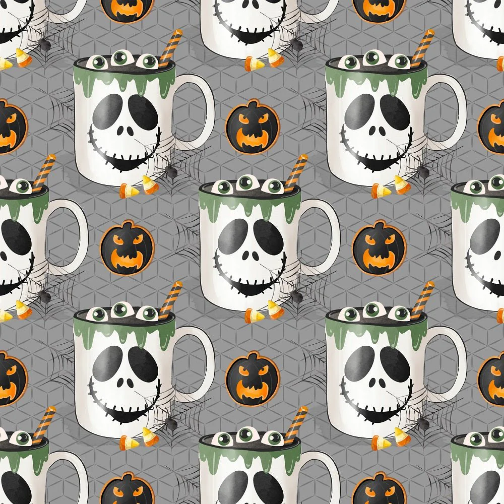 Halloween Mugs Frankenstein Fabric - Gray
