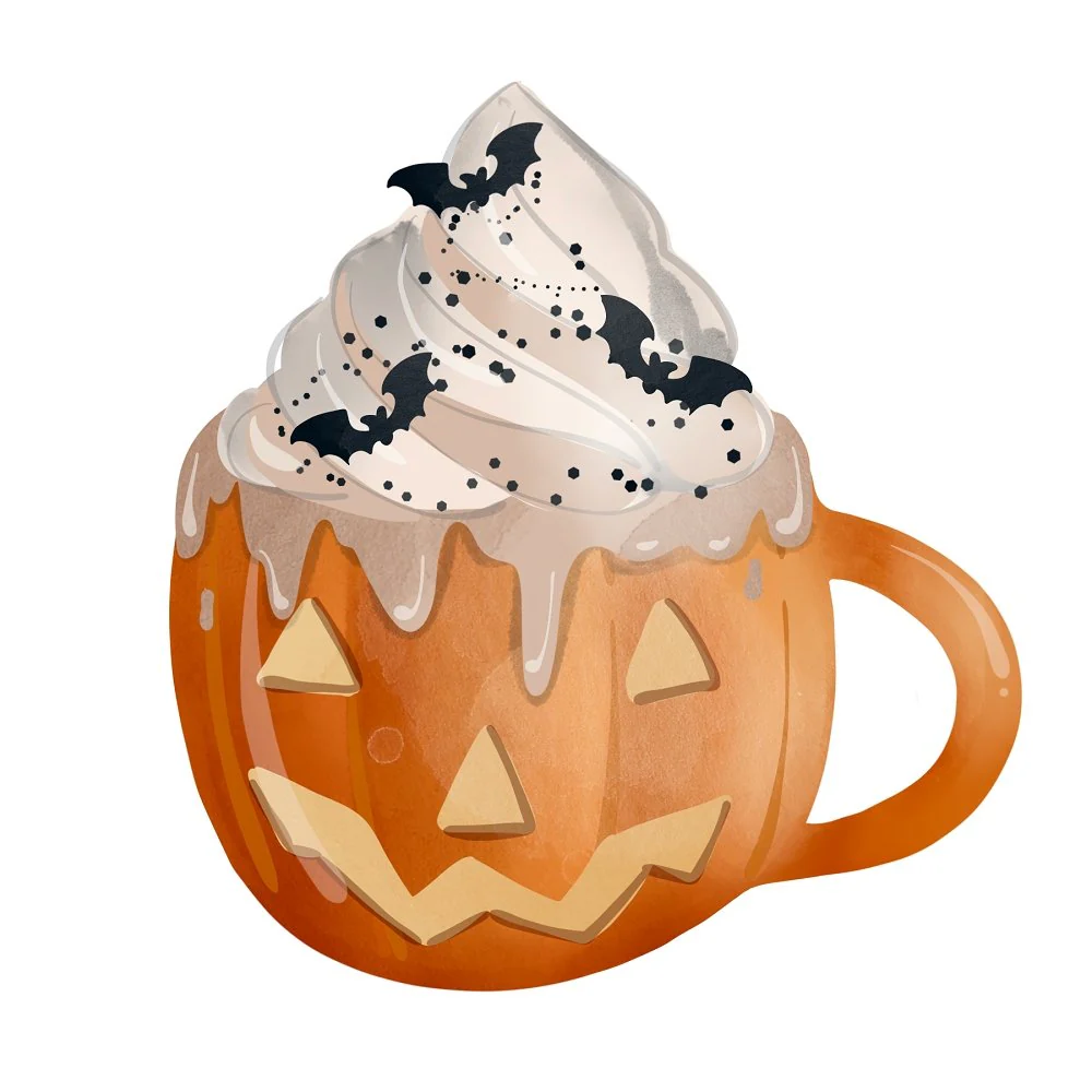 Halloween Mugs Pumpkin Fabric Panel