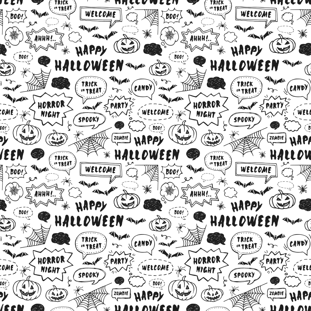 Halloween Words Fabric - Black/White