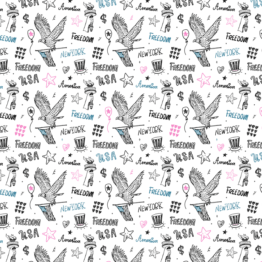 Hand Drawn American Holiday Fabric - Multi