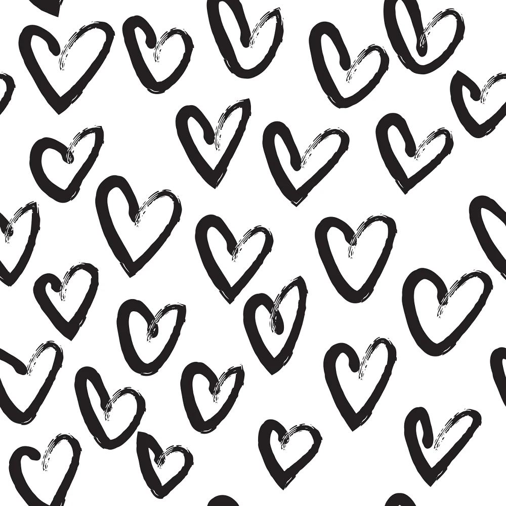 Hand Drawn Hearts Fabric - Black/White