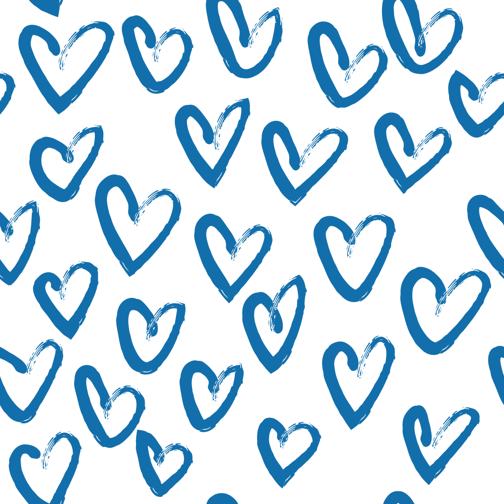 Hand Drawn Hearts Fabric - Blue