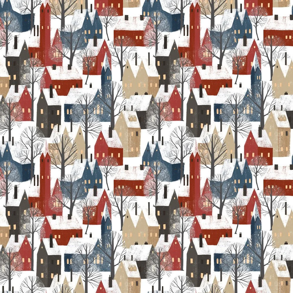 Hand Drawn Houses Fabric