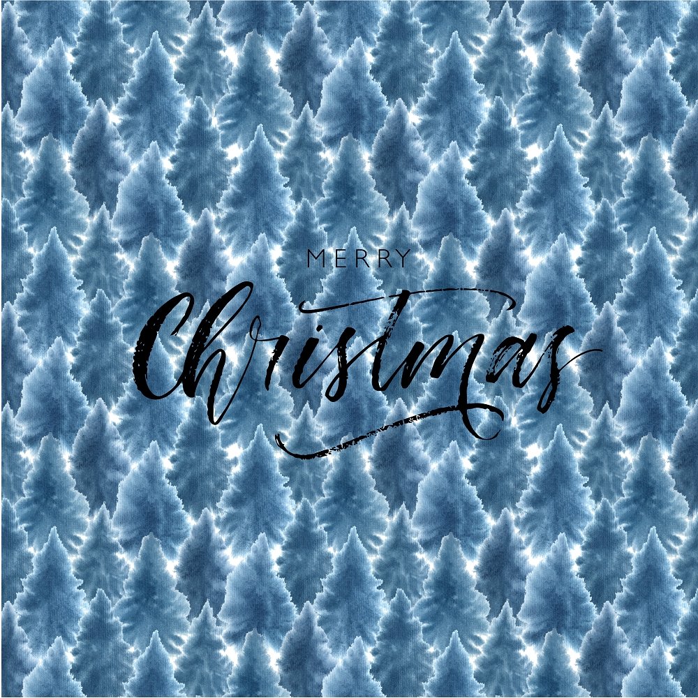Hand Drawn Merry Christmas Fir Trees Pillow Panels - Blue