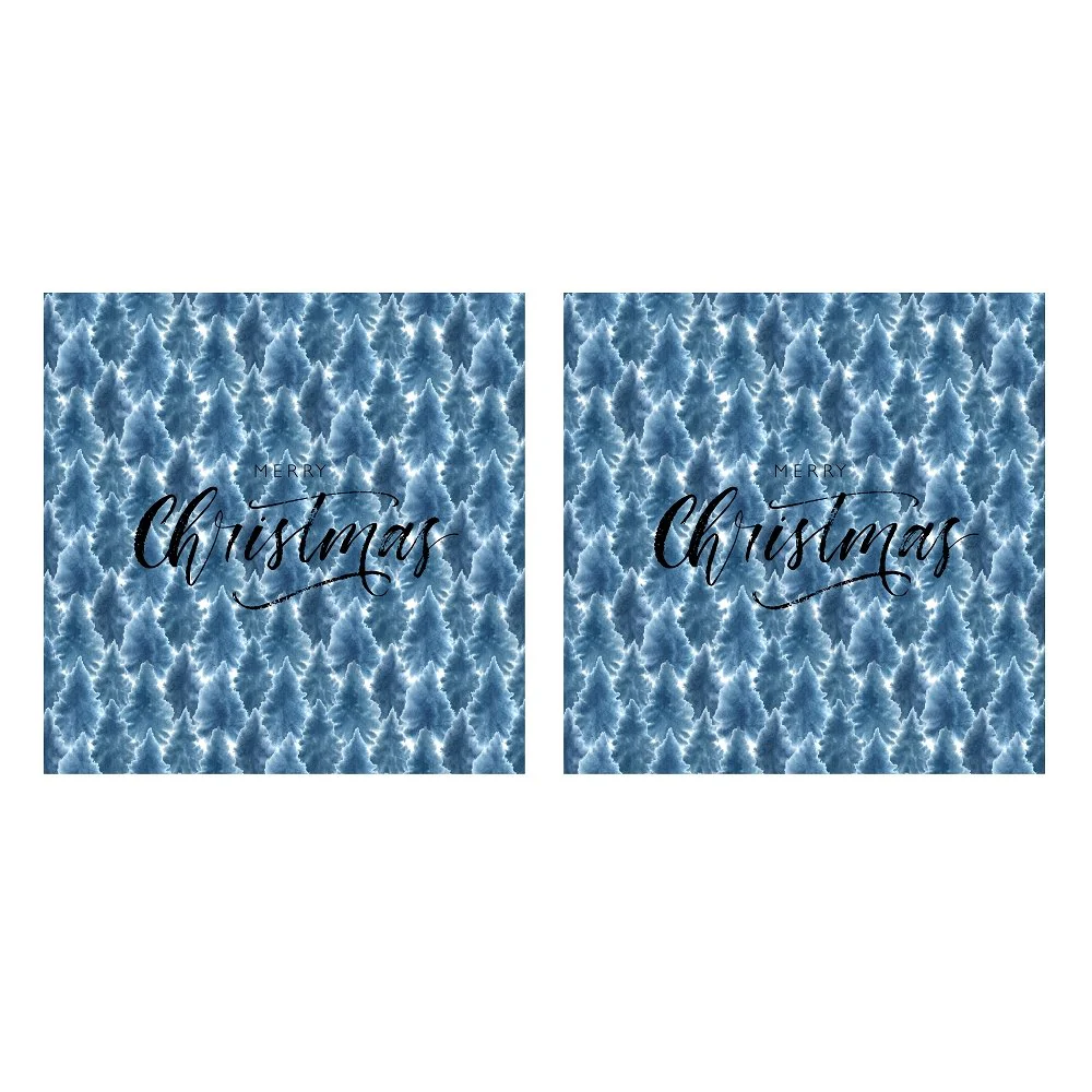 Hand Drawn Merry Christmas Fir Trees Pillow Panels - Blue - Image 2