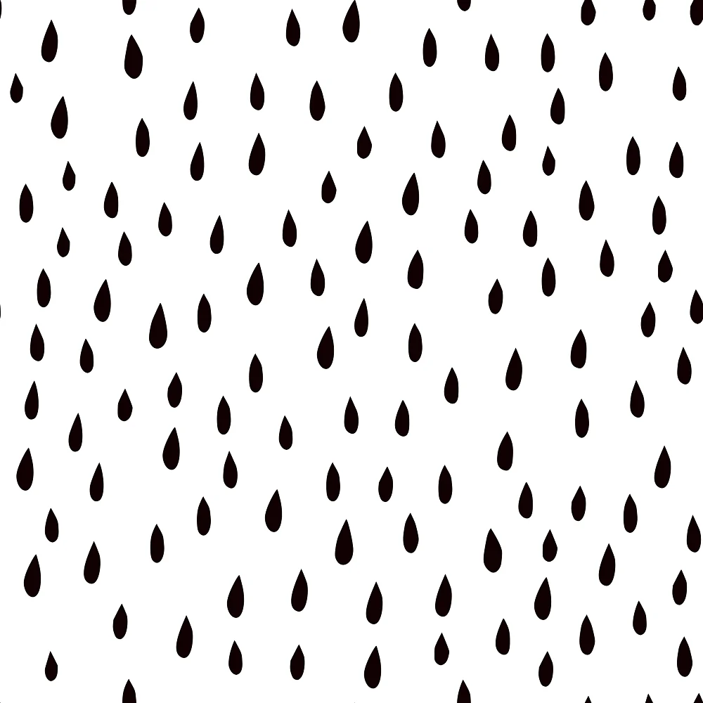 Hand Drawn Raindrops Fabric - Black/White