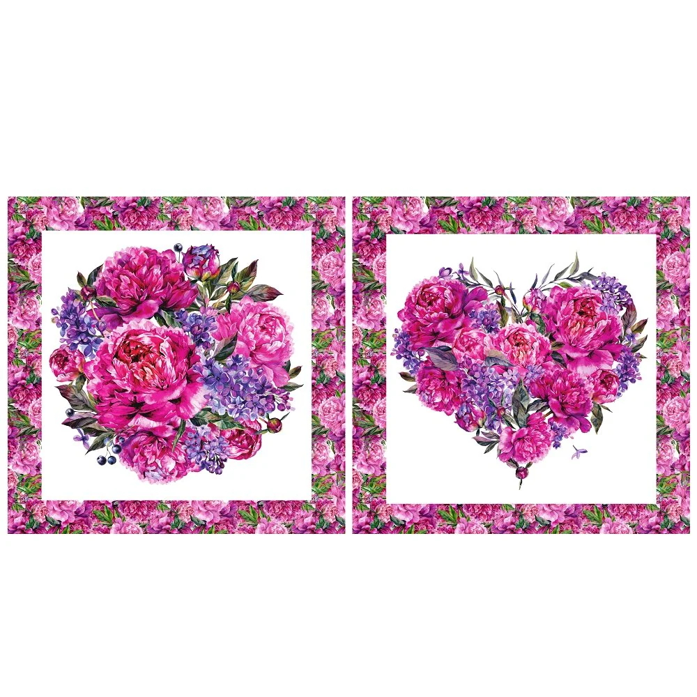 Hand Drawn Rose Peonies Pillow Panels