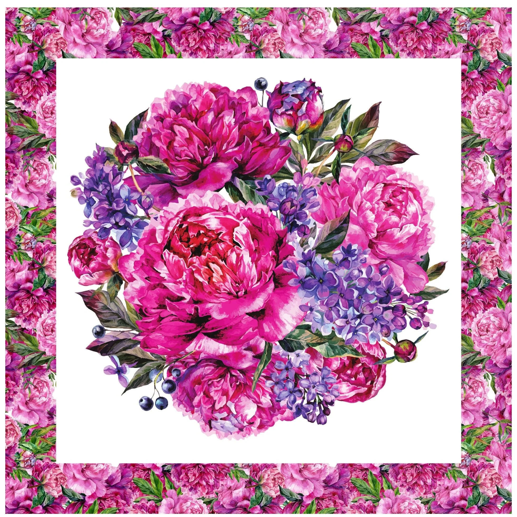 Hand Drawn Rose Peonies Pillow Panels - Image 3
