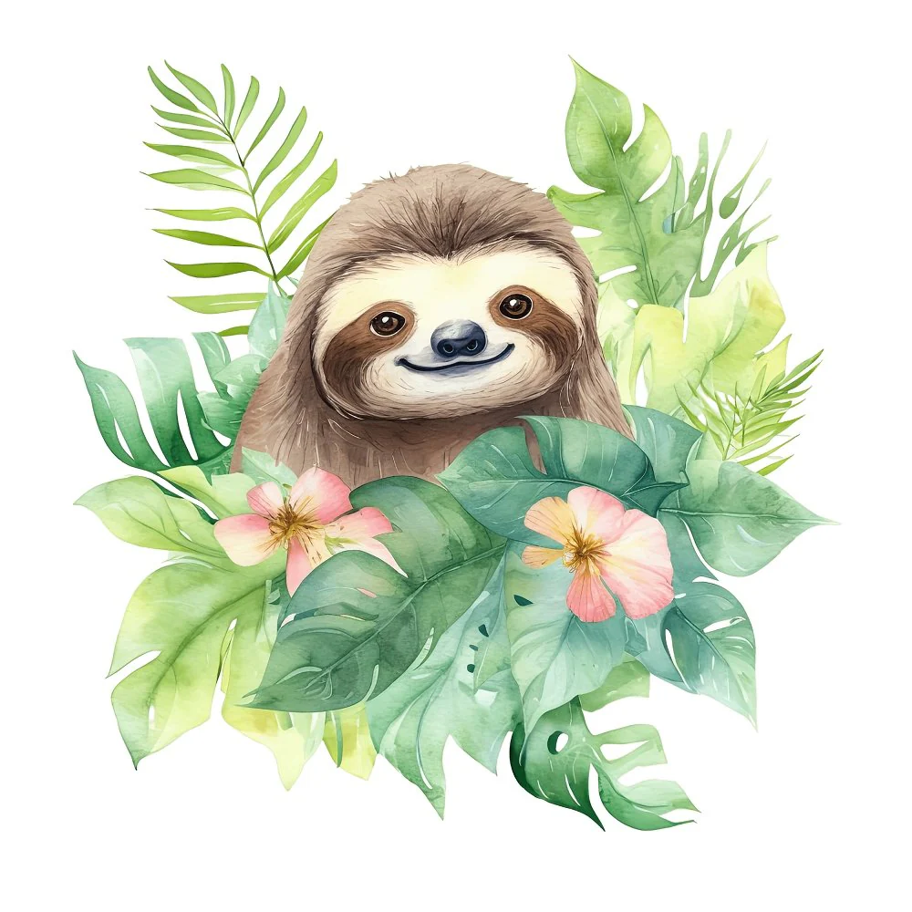 Hand Drawn Sloths Portrait #8 Fabric Panel