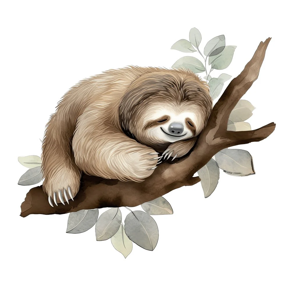 Hand Drawn Sloths Sleeping #4 Fabric Panel