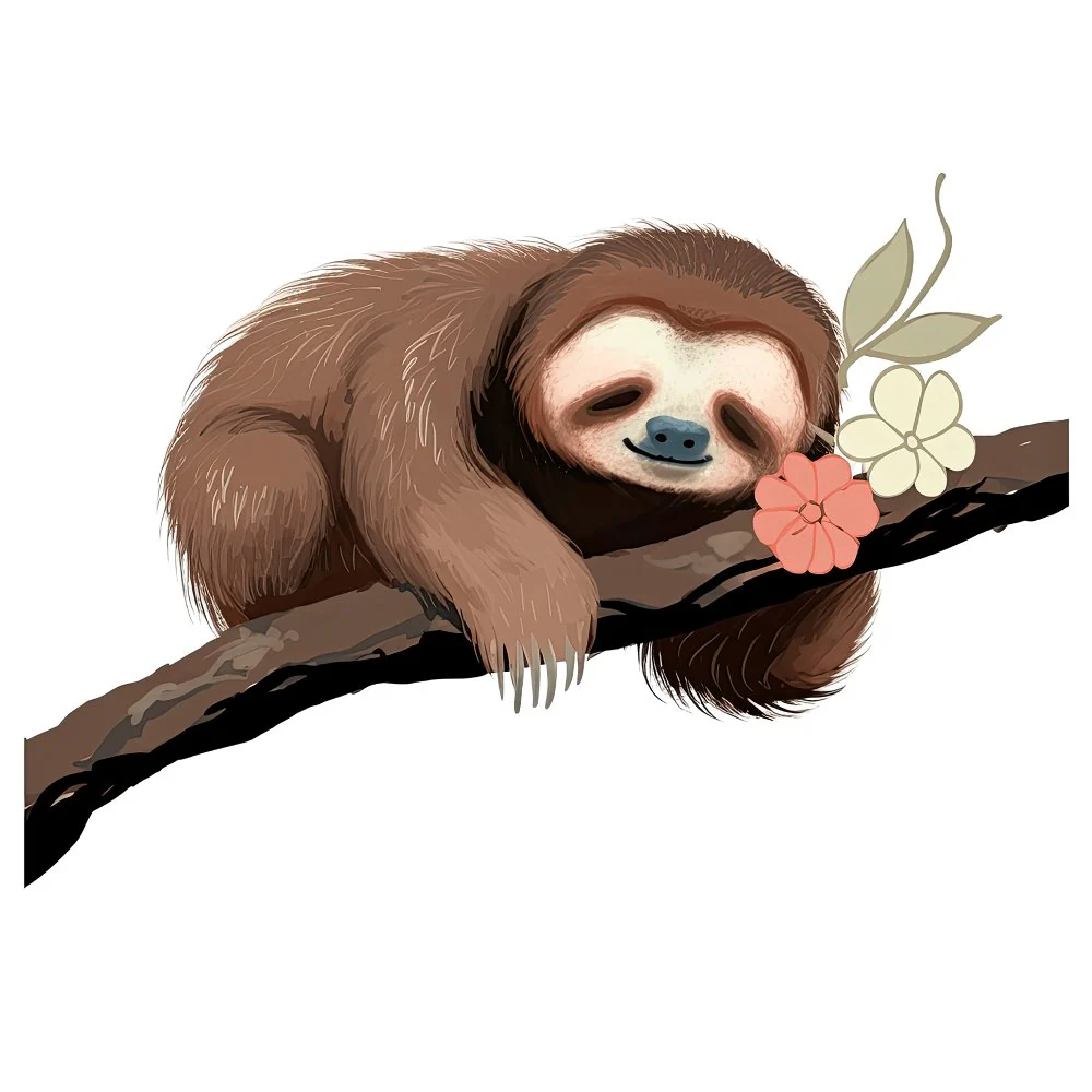 Hand Drawn Sloths Sleeping #5 Fabric Panel