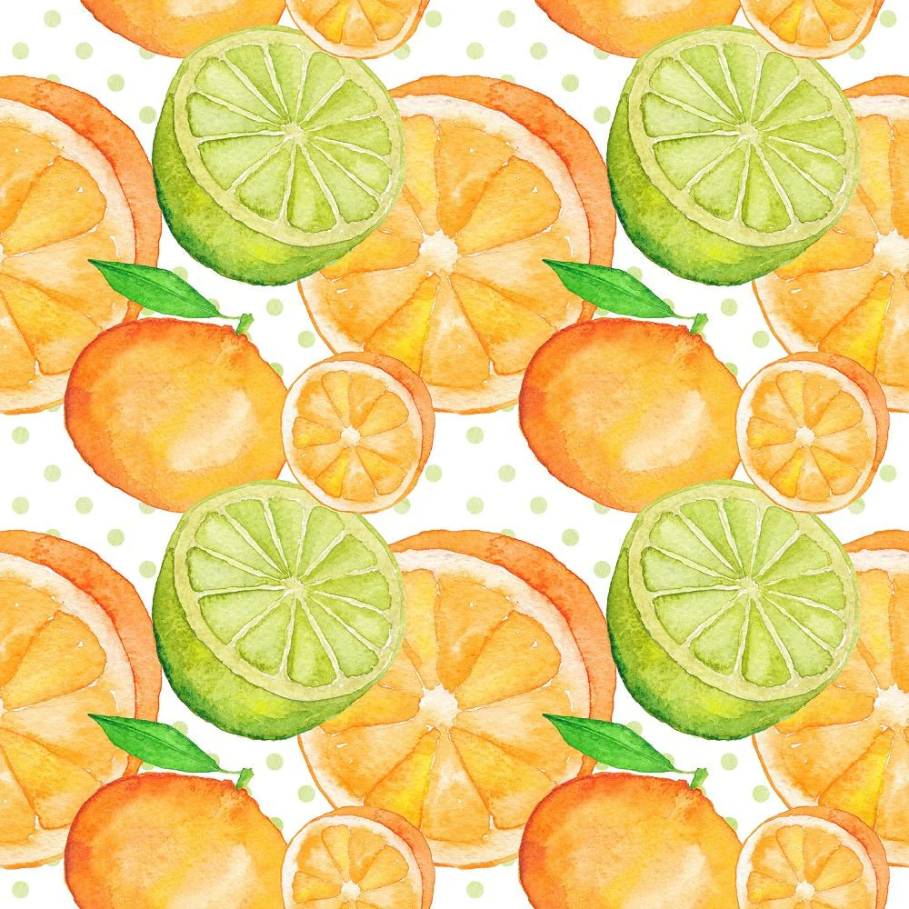 Hand-Painted Oranges & Limes on Dots Fabric