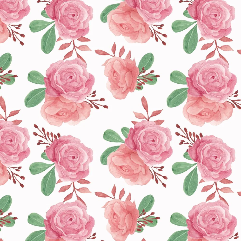 Hand Painted Rose Fabric - Dark Pink