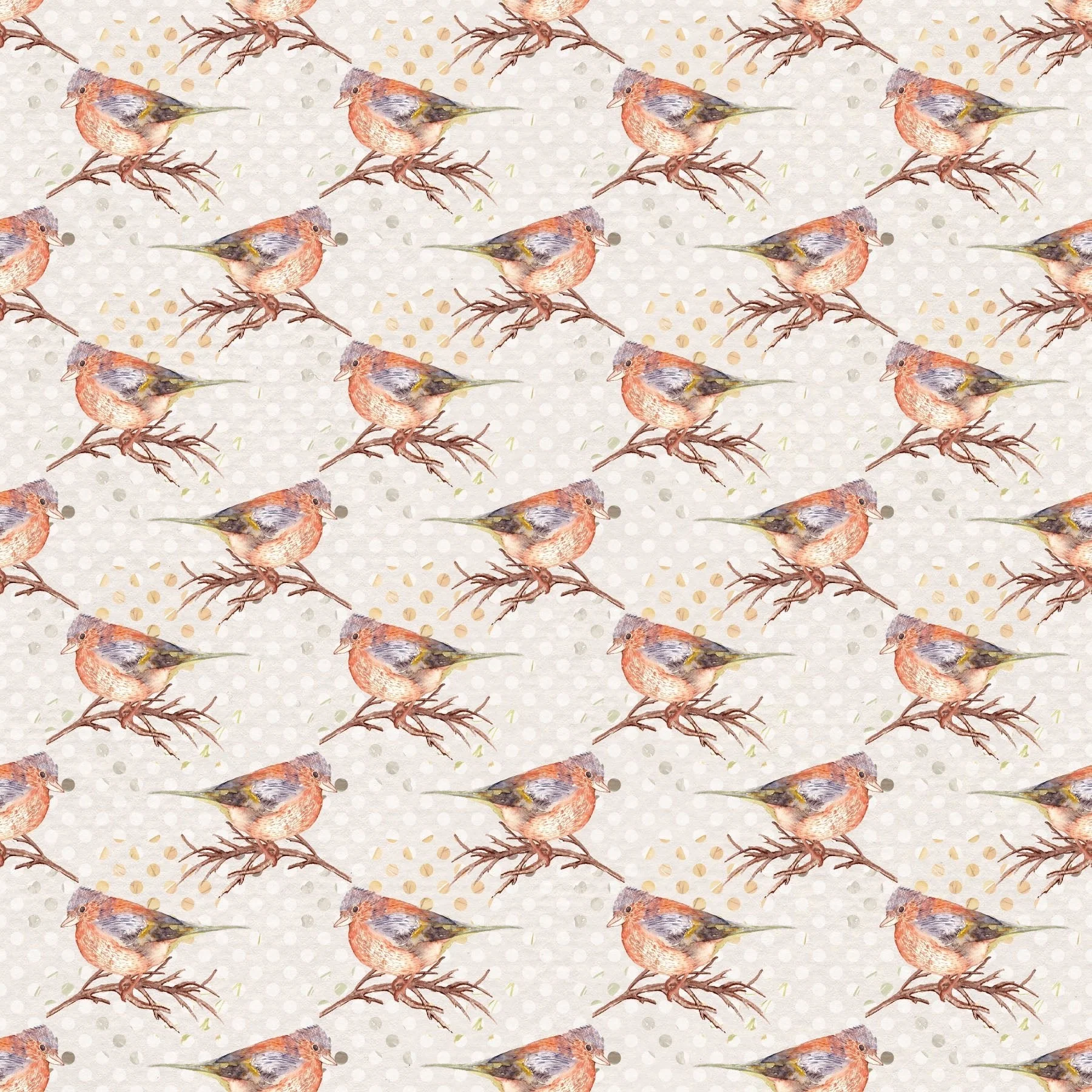Happy Fall Birds on Dots Fabric
