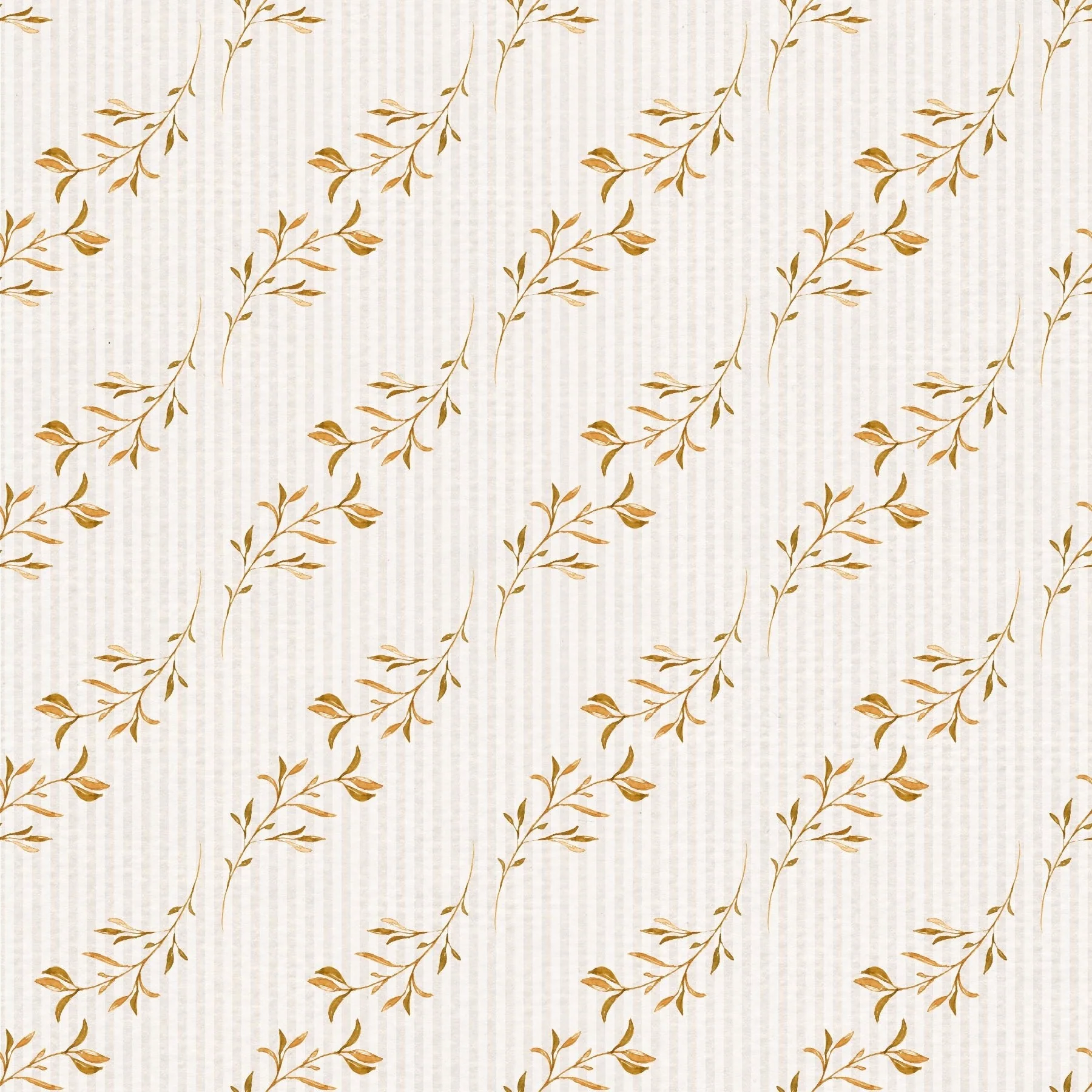 Happy Fall Branches on White Stripes Fabric