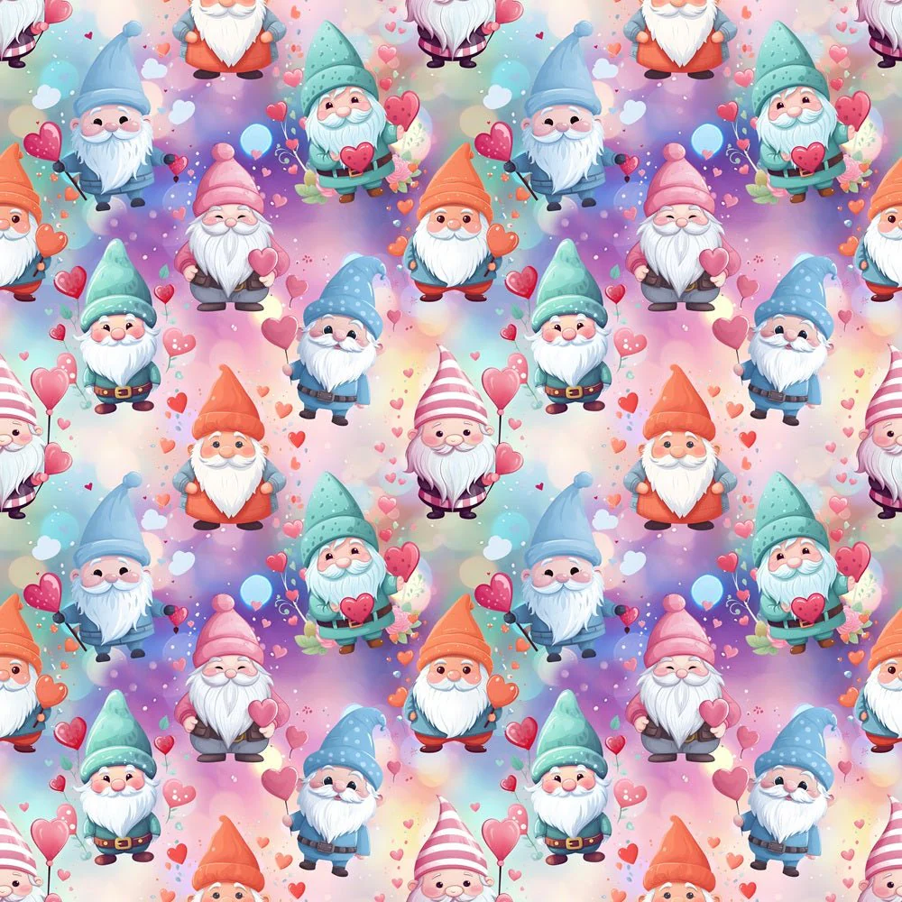 Happy Gnomes with Heart Balloon Fabric