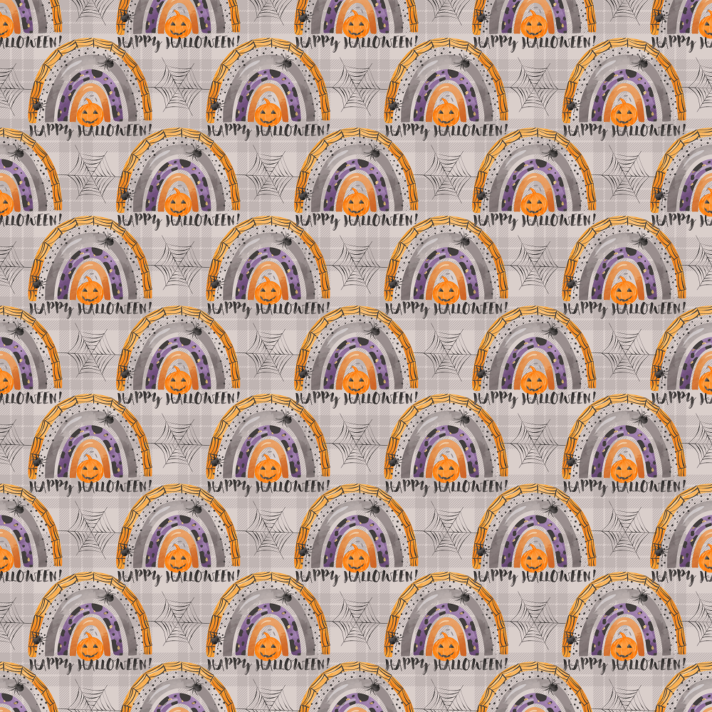 Happy Halloween Rainbow Fabric - Gray