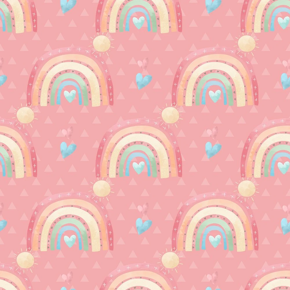 Happy Rainbows & Triangles Fabric - Pink