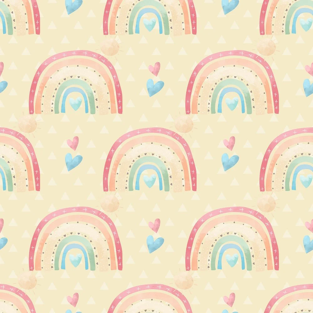 Happy Rainbows & Triangles Fabric - Yellow