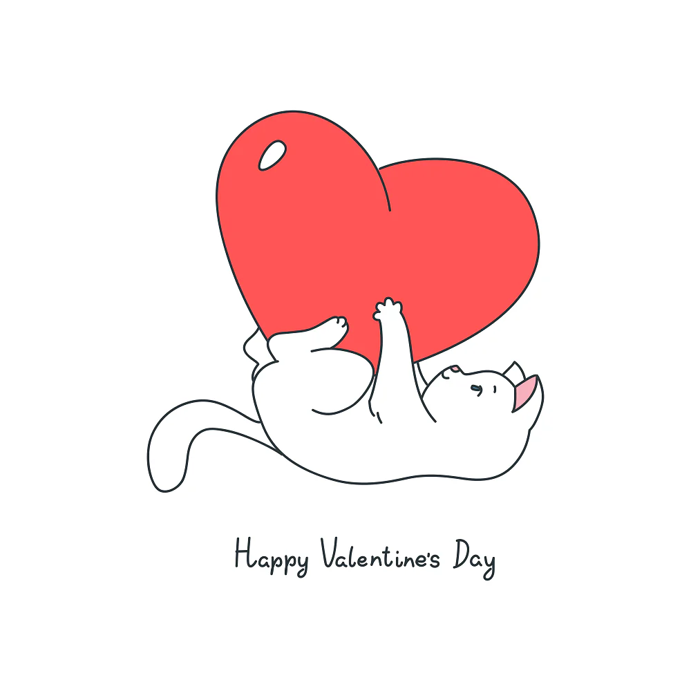 Happy Valentine's Day Cat Fabric Panel