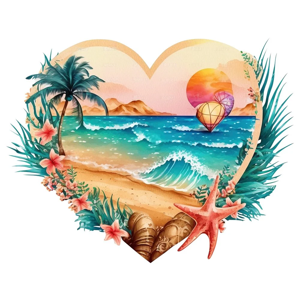 Hawaii Beach Heart #2 Fabric Panel