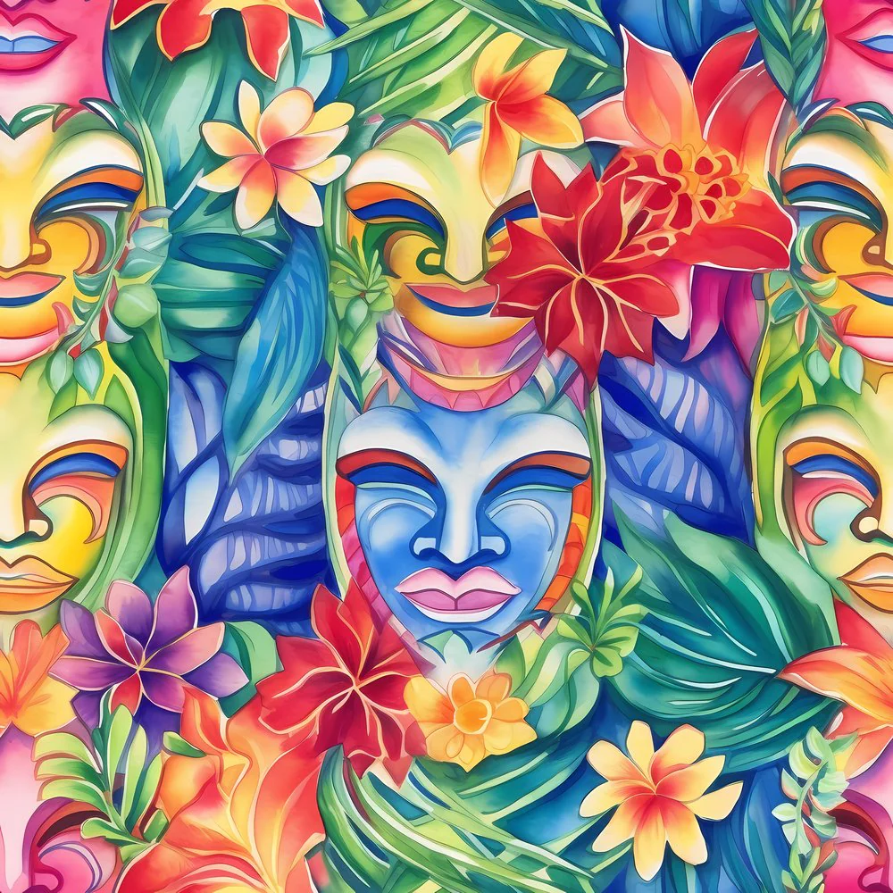 Hawaiian Tiki Luau Pattern #7 Fabric