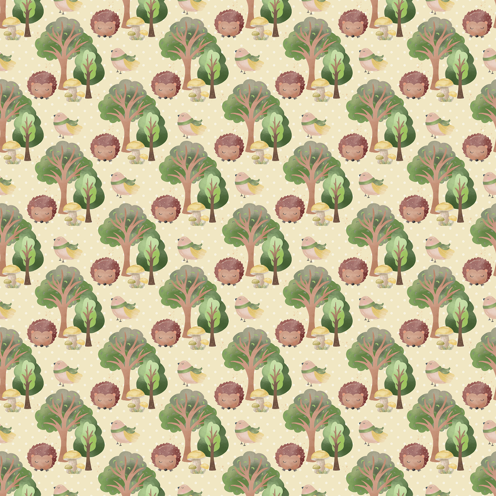 Hedgehogs In The Forest Fabric - Tan