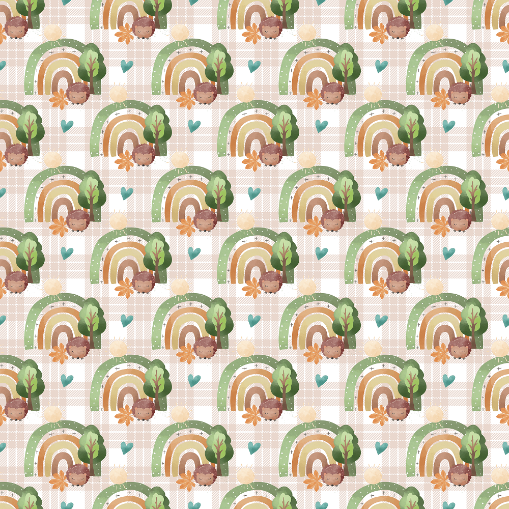 Hedgehogs & Rainbows Plaid Fabric - White