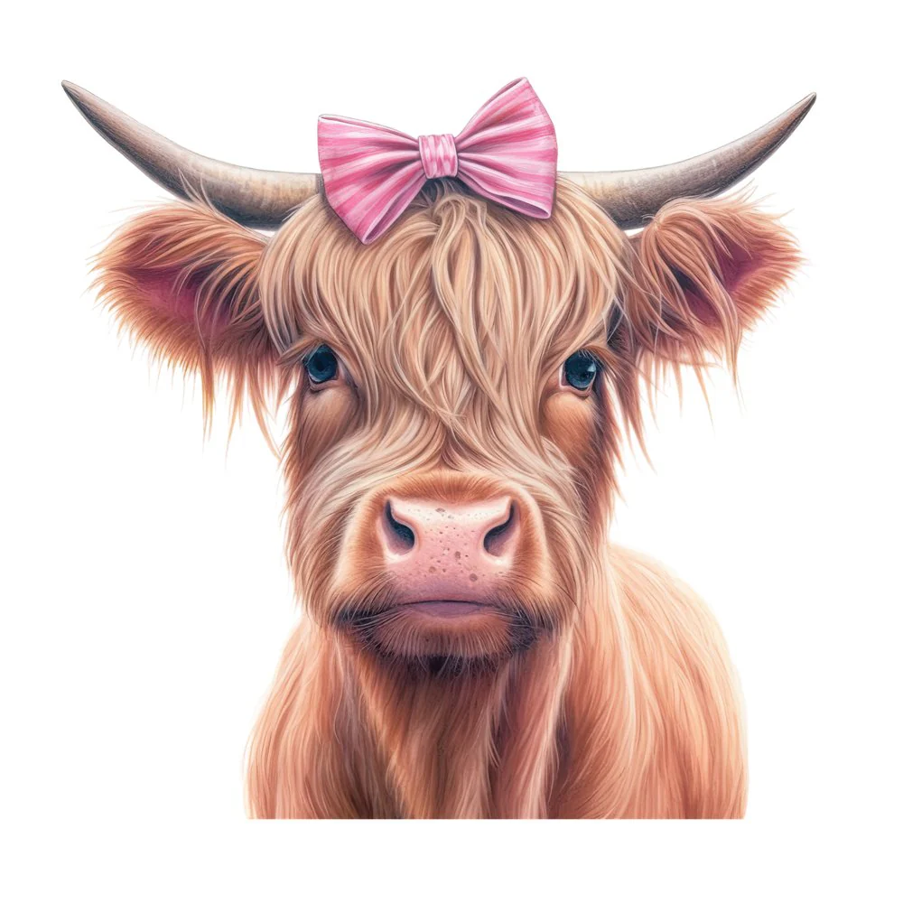 Highland Cow With A Bow #1 Fabric Panel