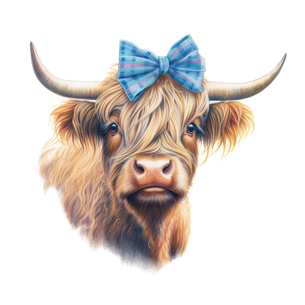 Highland Cow With A Bow #2 Fabric Panel