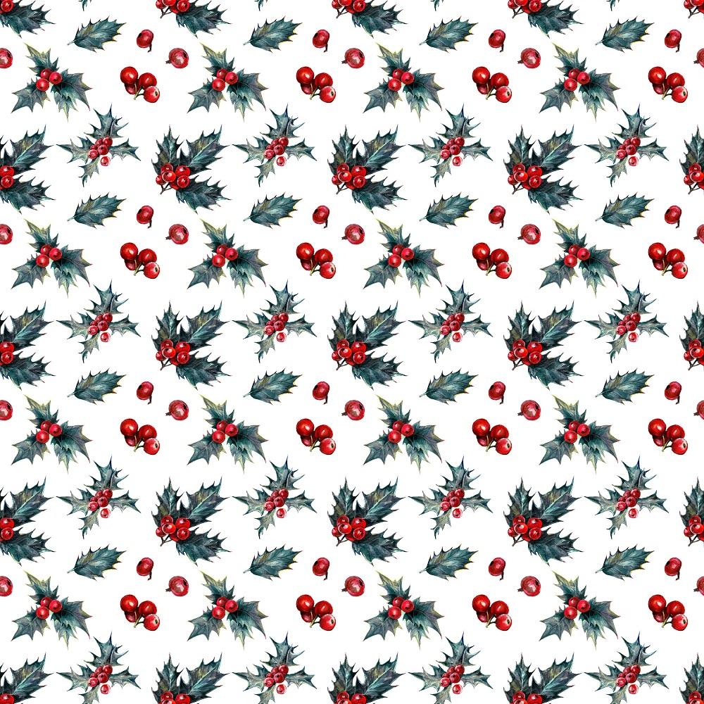 Holly Berries Allover Fabric - White