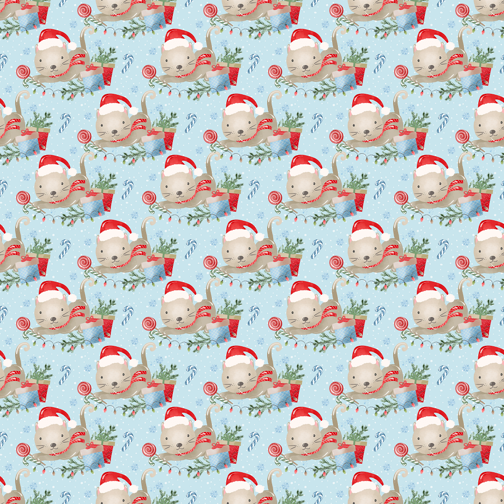 Holly Jolly Kitty Cat Fabric - Blue