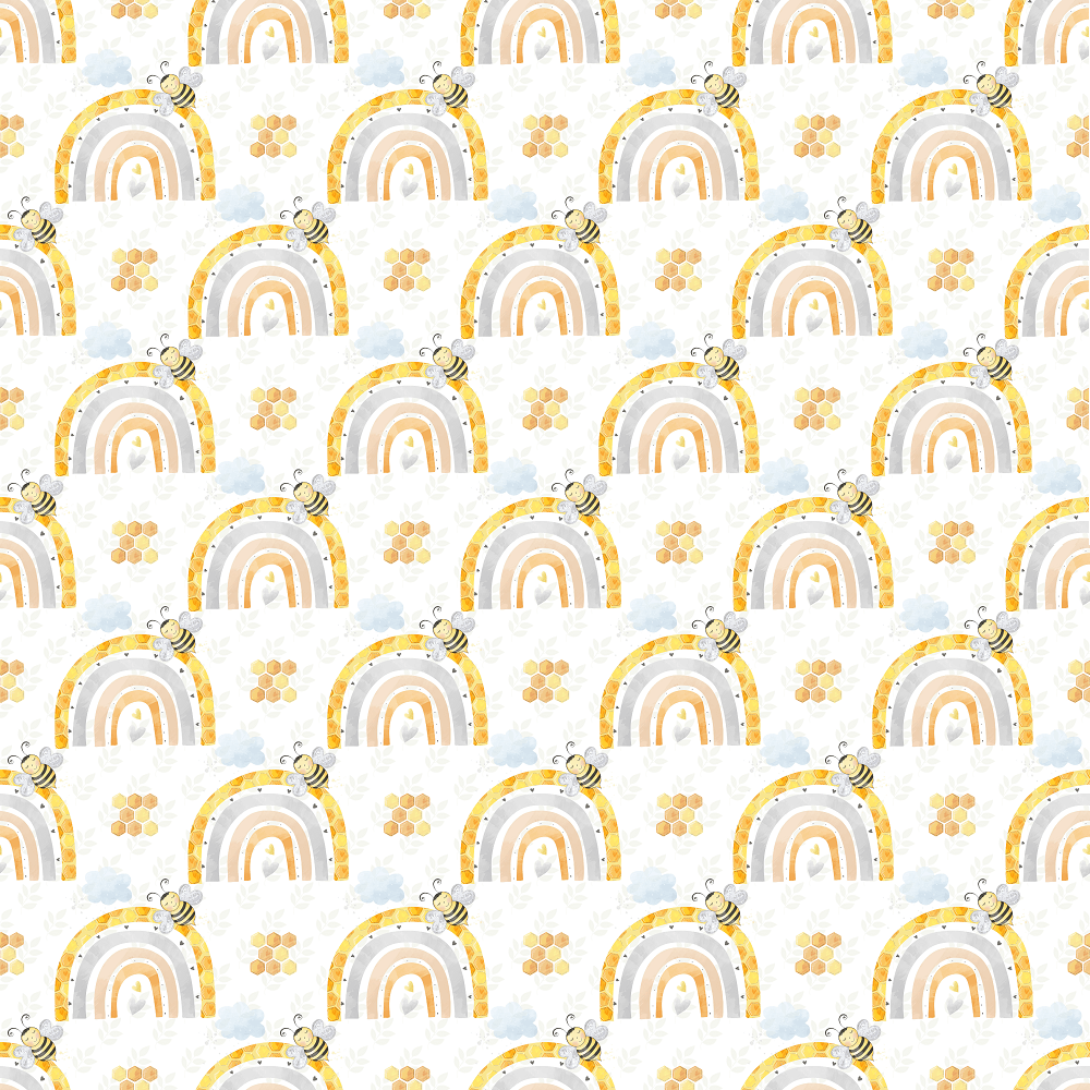 Honey Comb Rainbows on Leaf Fabric - Grey