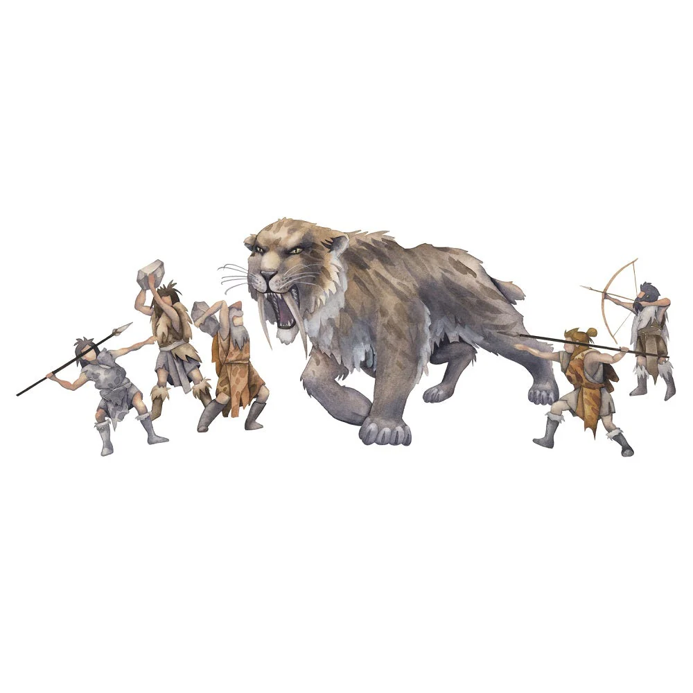 Ice Age Caveman Hunting Scene Fabric Panel