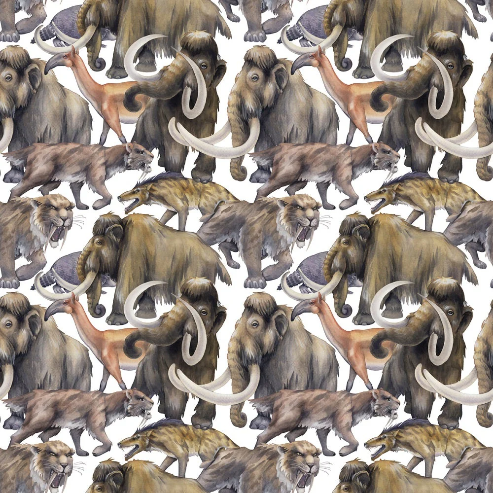 Ice Age Packed Prehistoric Animals Fabric
