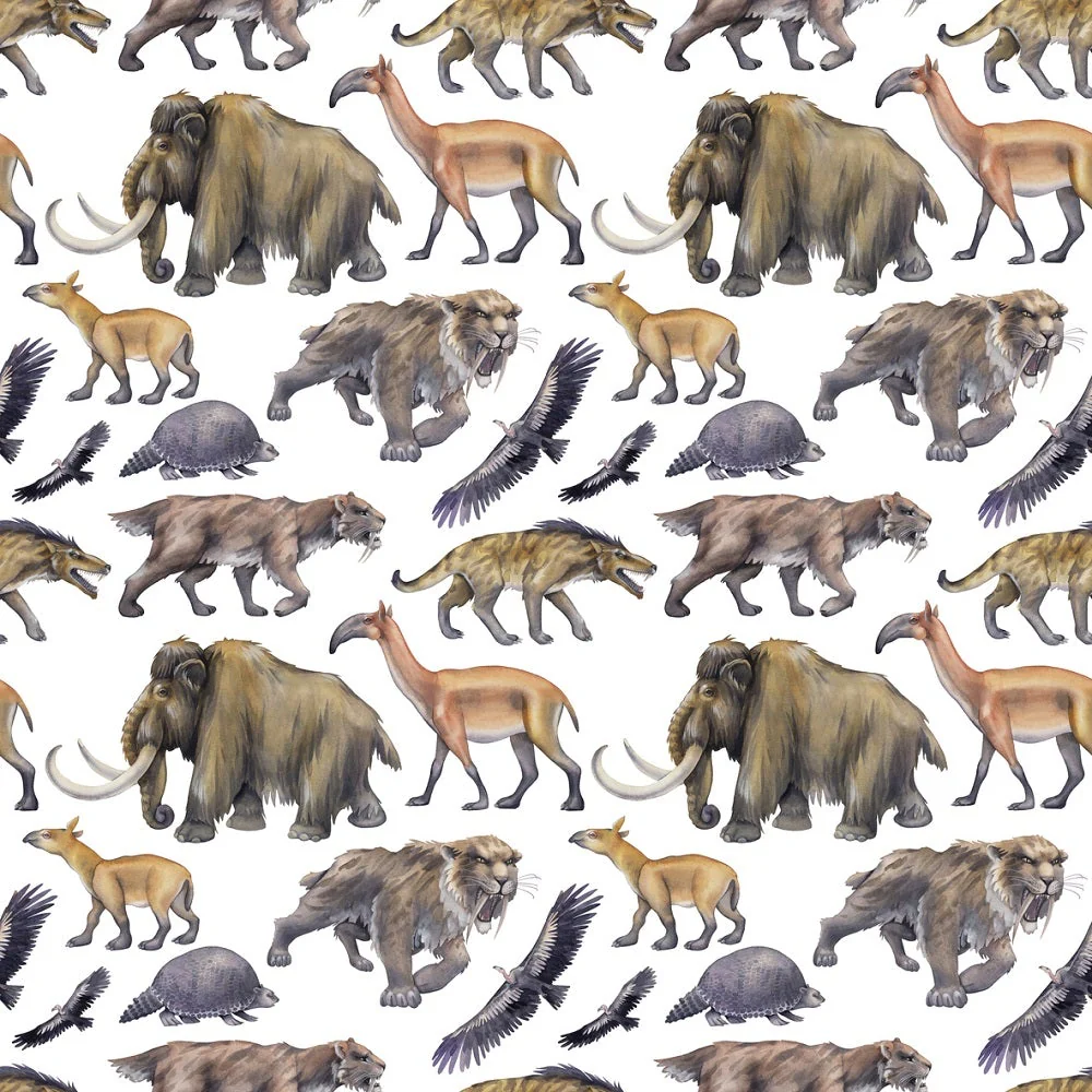 Ice Age Prehistoric Animals Fabric