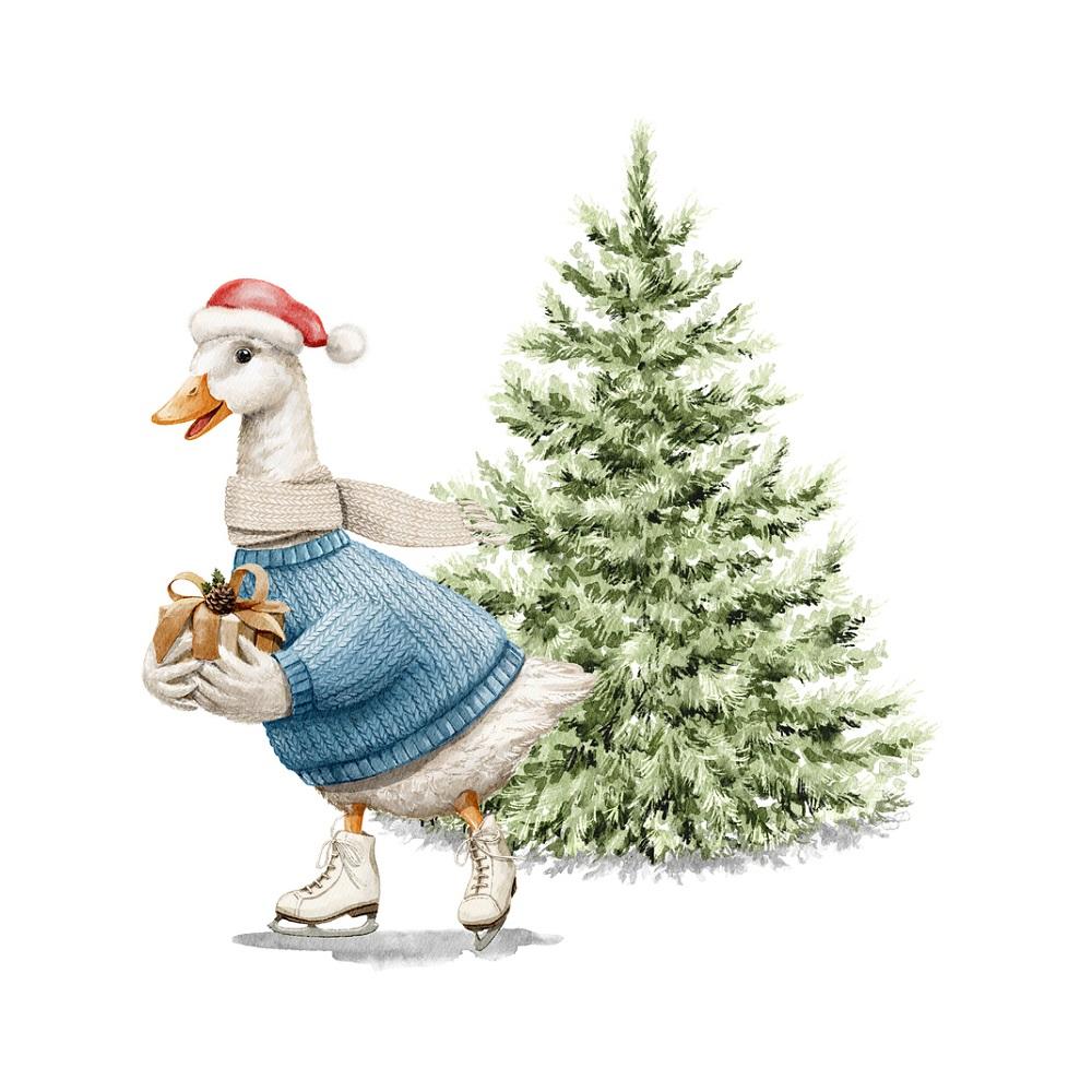 Ice Skating Goose With Tree Fabric Panel