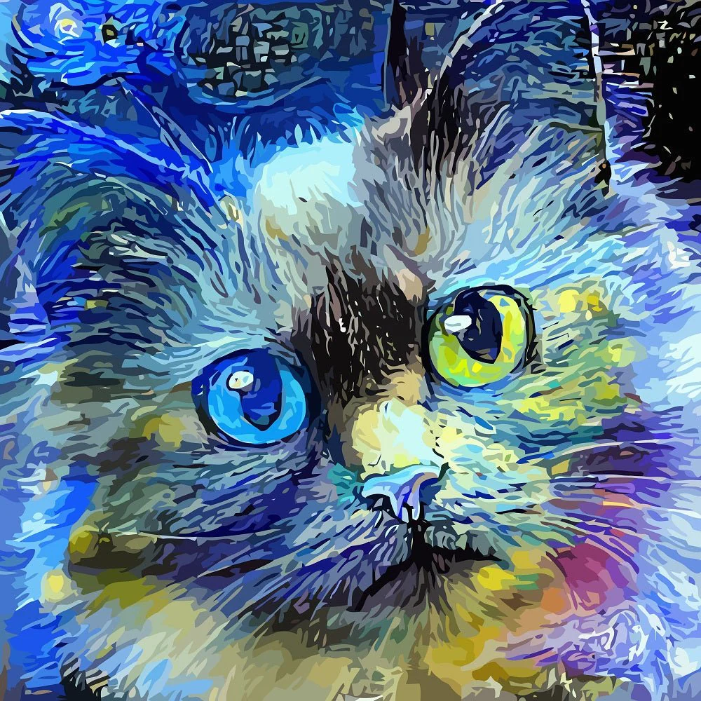 Impressionist Cat Portrait #6 Fabric Panel