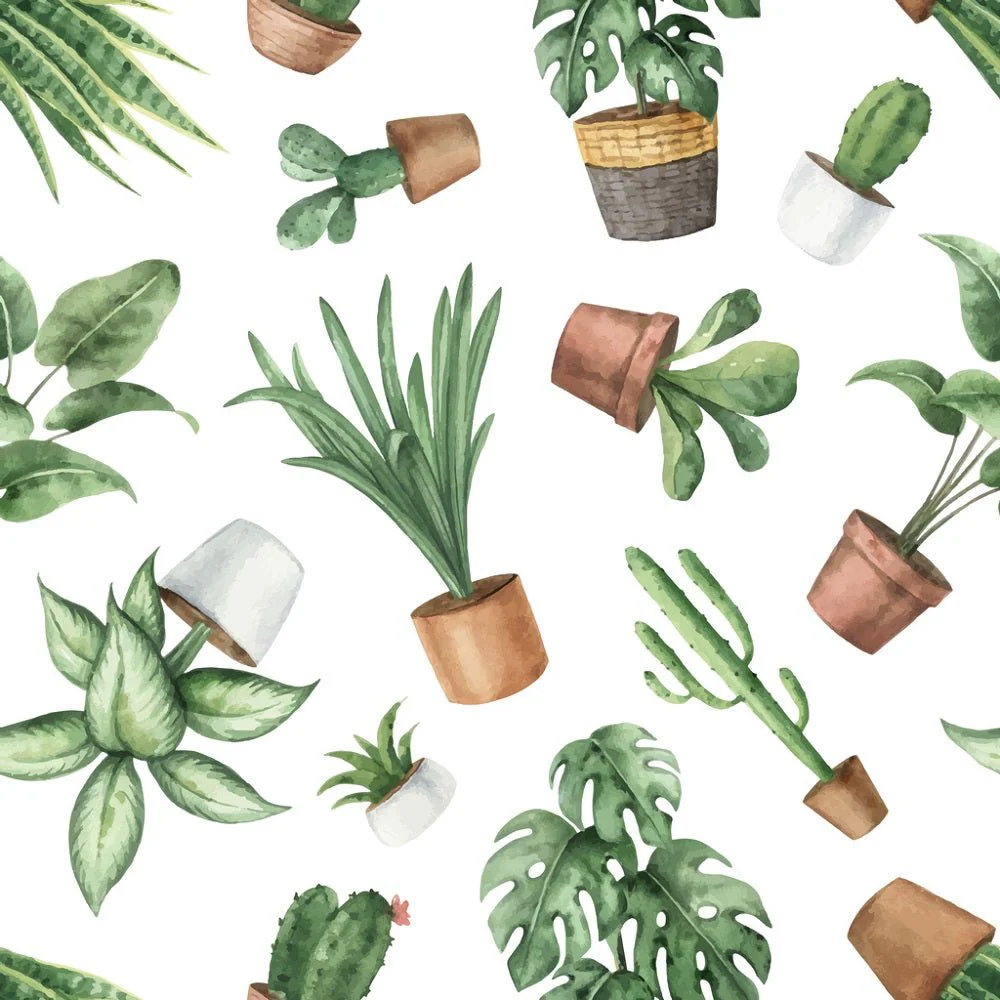 Indoor Green Plants Scattered Potted Plants Fabric
