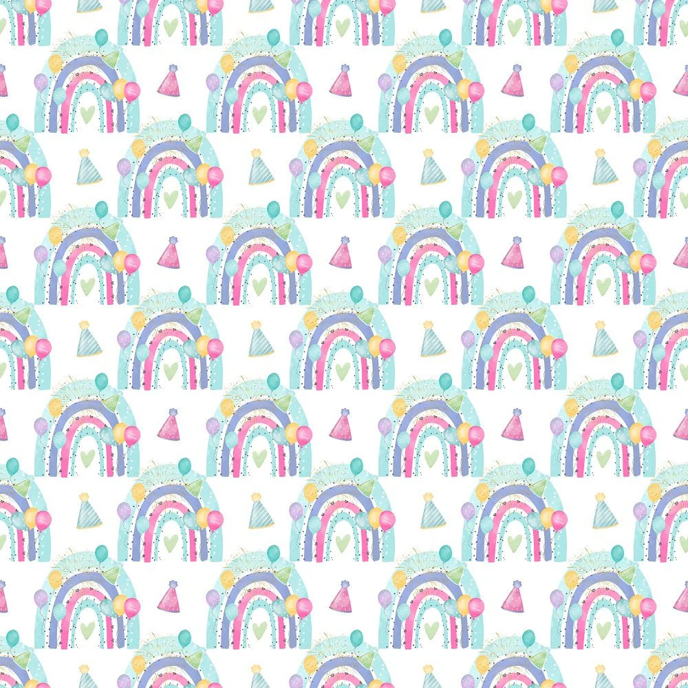 It's a Birthday Party Rainbows Pattern 2 Fabric - White