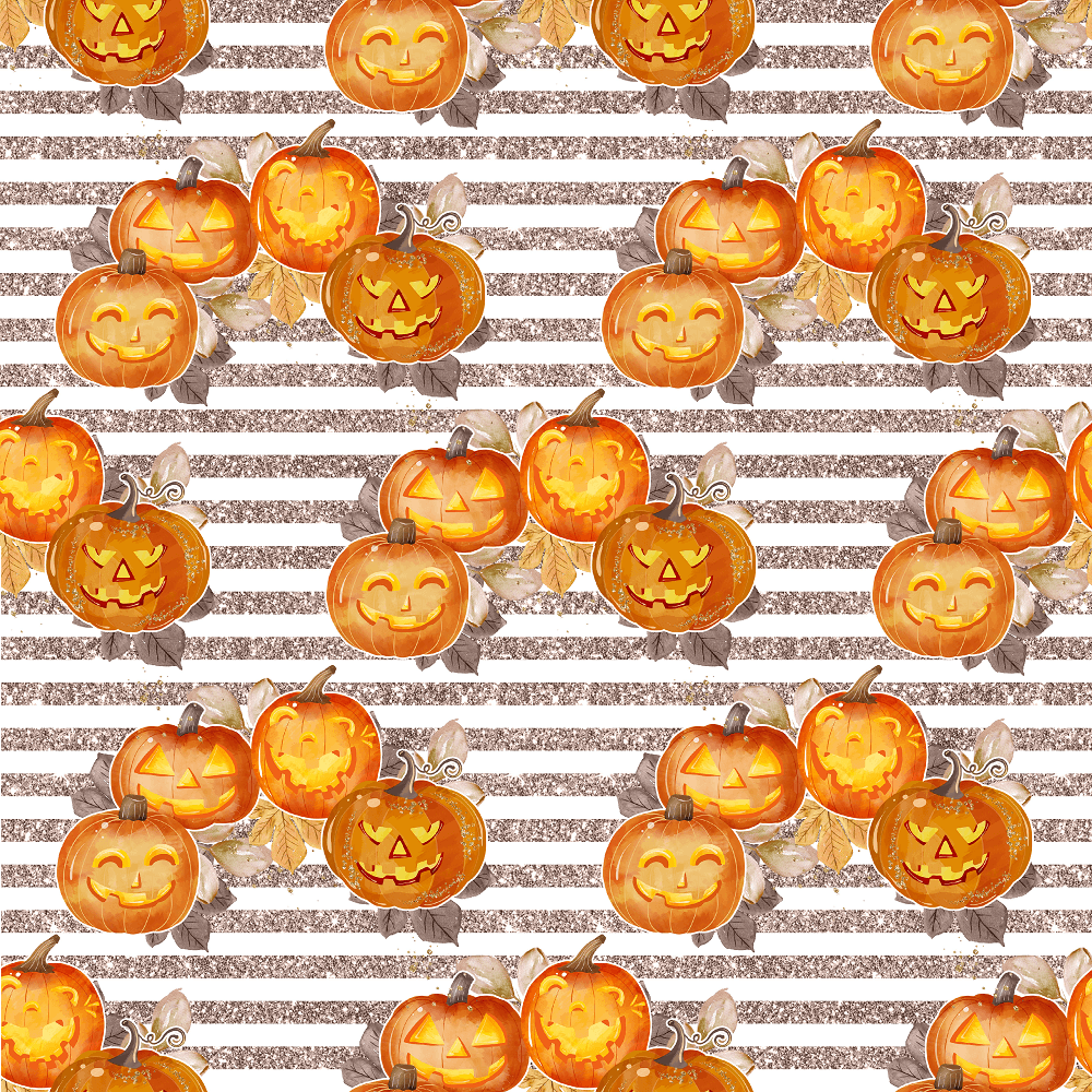 Jack-O-Lanterns on Horizontal Stripes Fabric - Brown