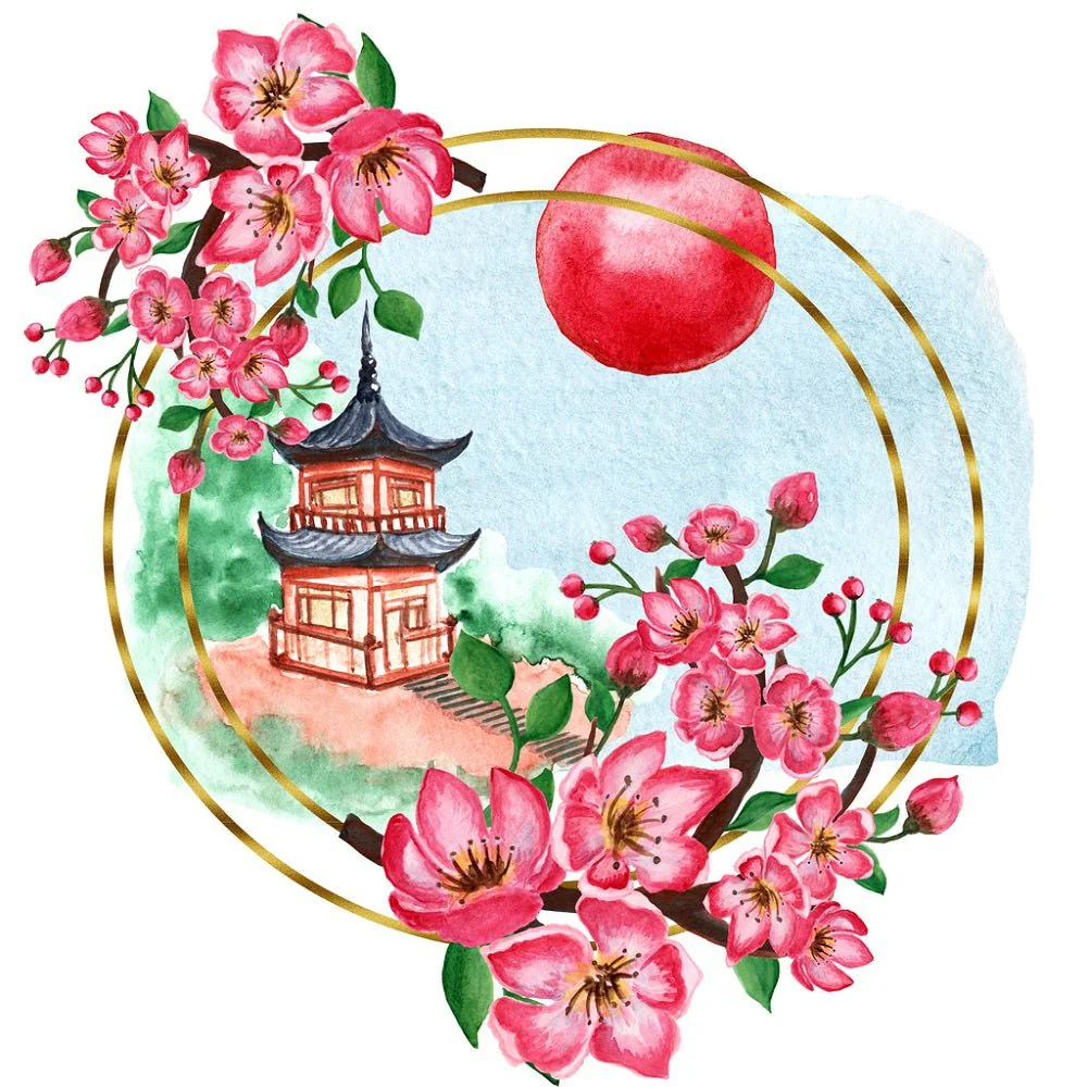 Japanese Sakura Garden Fabric Panel