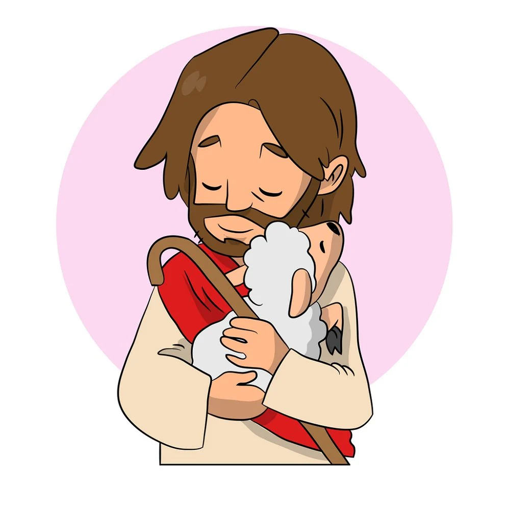 Jesus Holding a Lamb Cartoon Fabric Panel