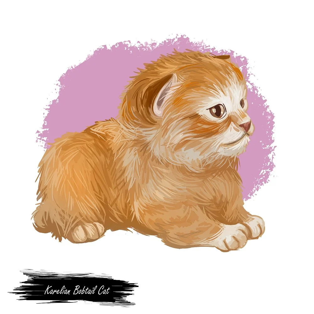 Karelian Bobtail Cat Portrait Fabric Panel