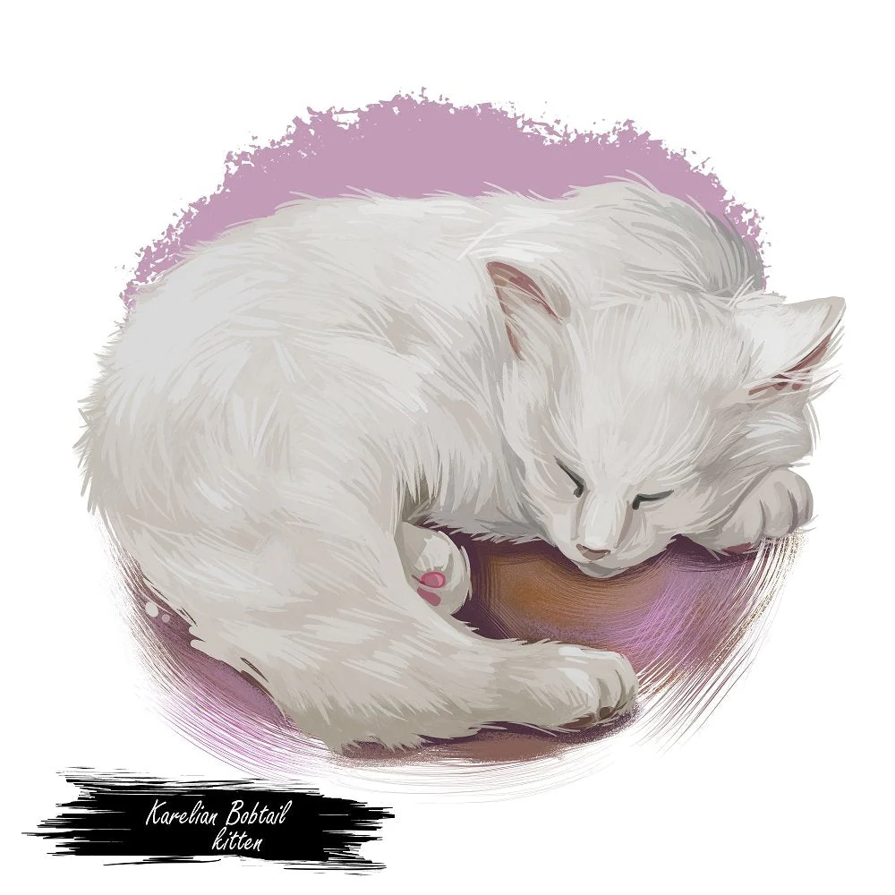 Karelian Bobtail Kitten Portrait Fabric Panel