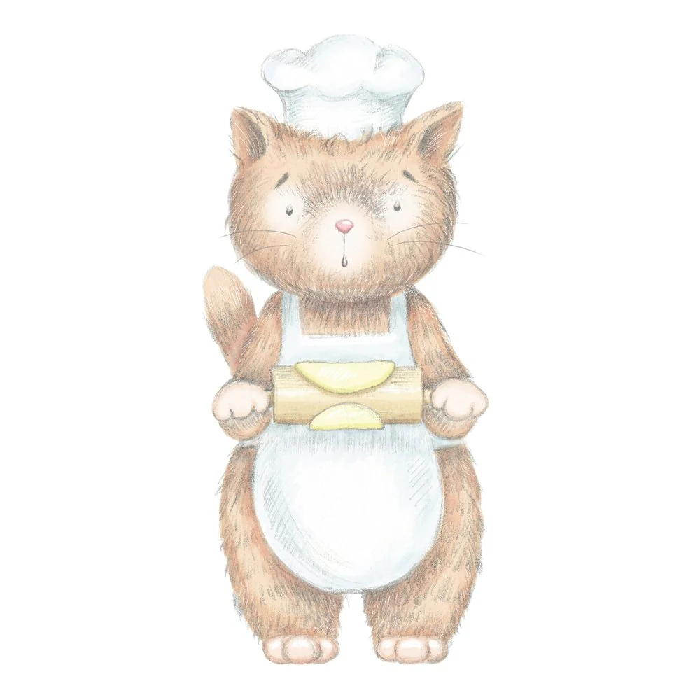 Kitten Rolling Dough In The Kitchen Fabric Panel