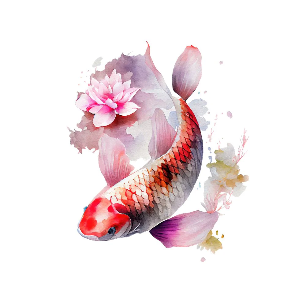 Koi Carp Fish Cherry Blossom #3 Fabric Panel